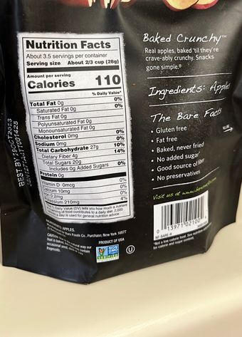 Bare Foods Co., FUJI & REDS APPLE CHIPS, FUJI & REDS, barcode: 0013971021004, has 0 potentially harmful, 0 questionable, and
    0 added sugar ingredients.