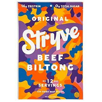 Stryve, Stryve Original Beef Biltong 2.25 oz Bag, barcode: 0856492007467, has 0 potentially harmful, 0 questionable, and
    0 added sugar ingredients.