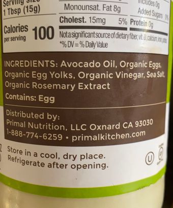 Primal Kitchen, Mayo Made With Avocado Oil 24oz, barcode: 0850004639818, has 0 potentially harmful, 0 questionable, and
    0 added sugar ingredients.