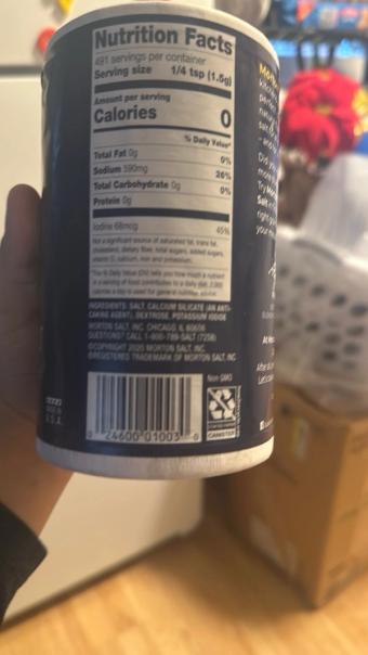 Morton Salt, Inc., IODIZED SALT, barcode: 0024600010030, has 0 potentially harmful, 0 questionable, and
    1 added sugar ingredients.