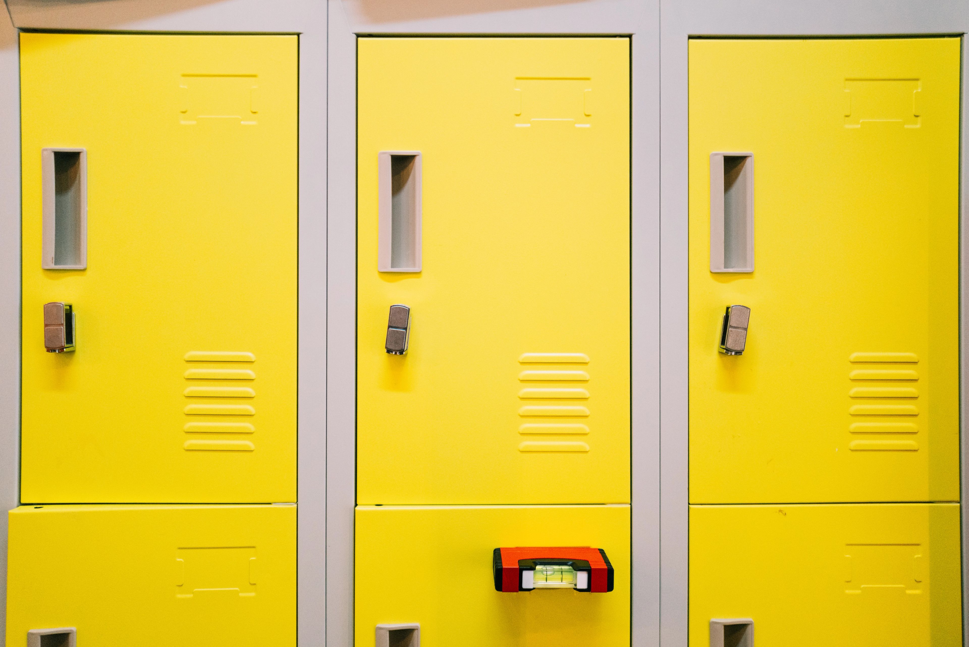 Brightly coloured storage lockers