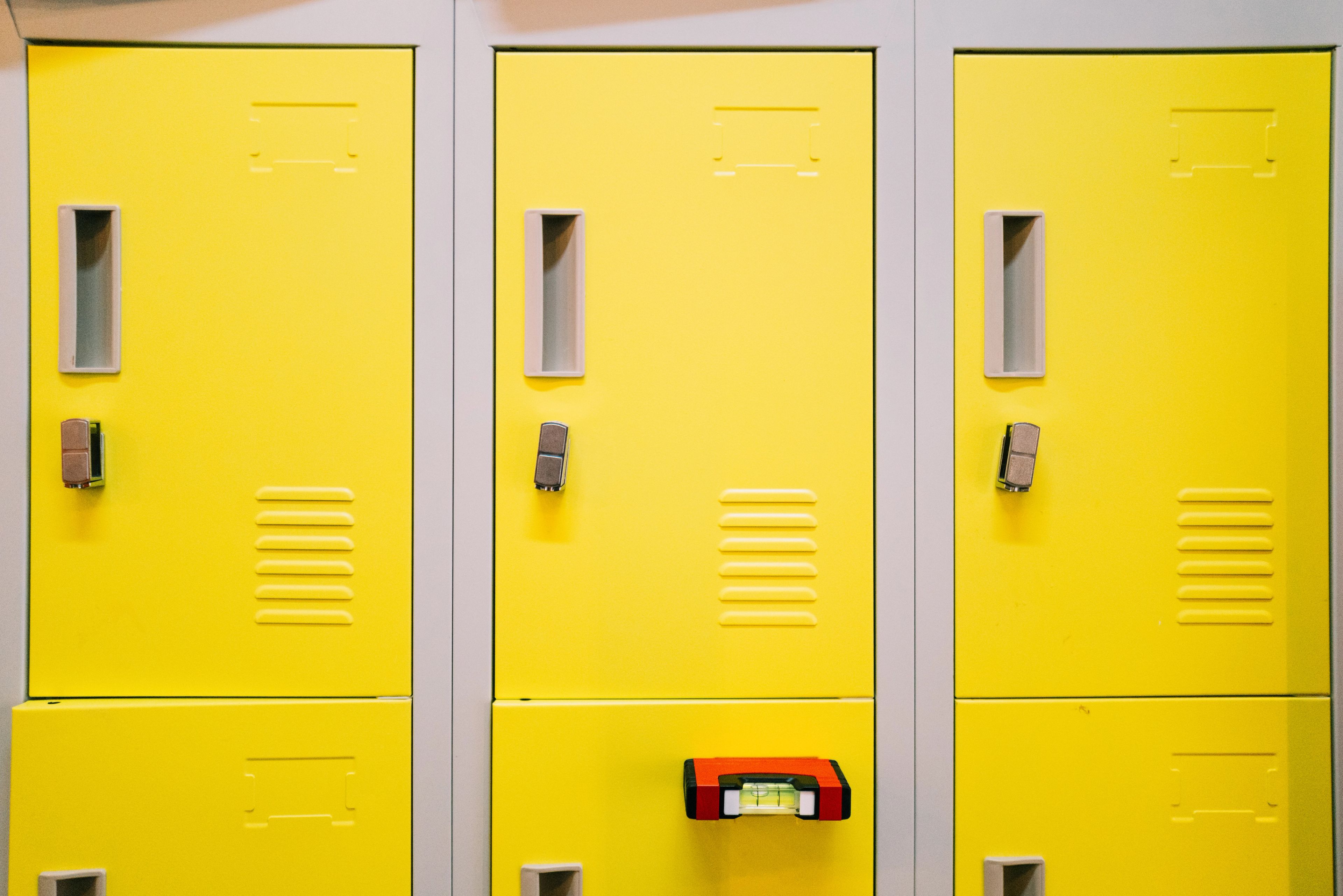 Brightly coloured storage lockers