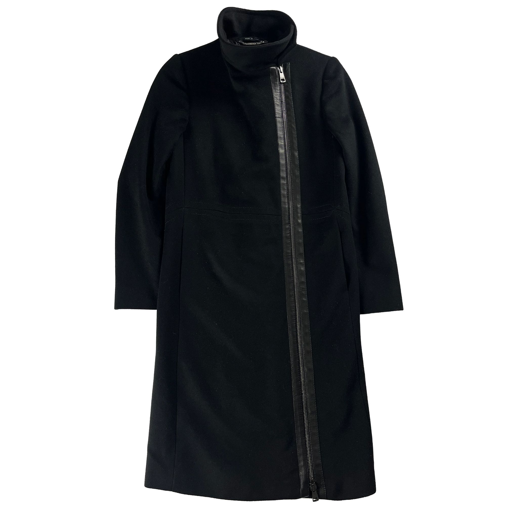 Gucci Black Leather Trimmed Asymmetric Zipper Coat FW 2001 - XS