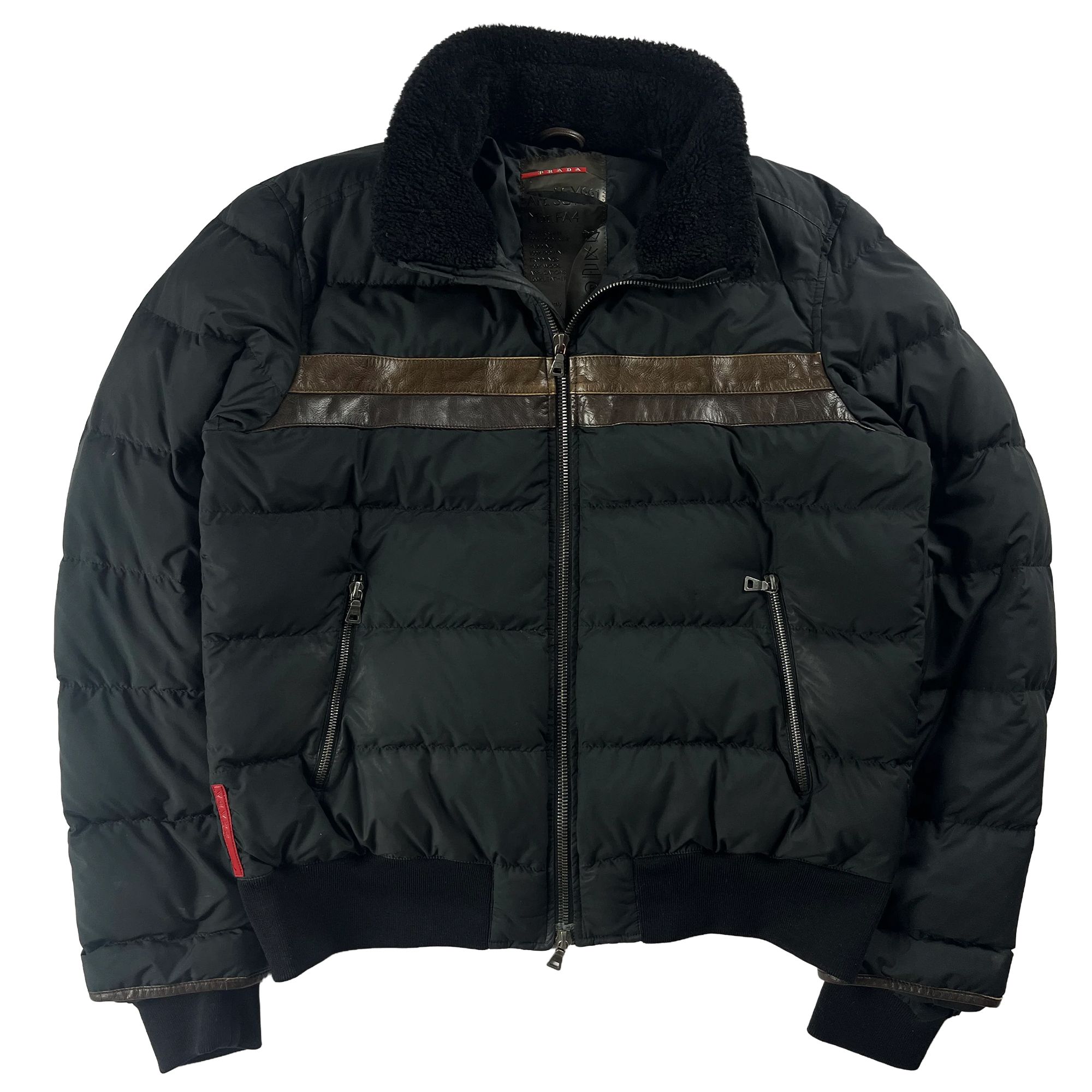 Prada Linea Rossa Patched Leather Puffer Jacket 2000s - L