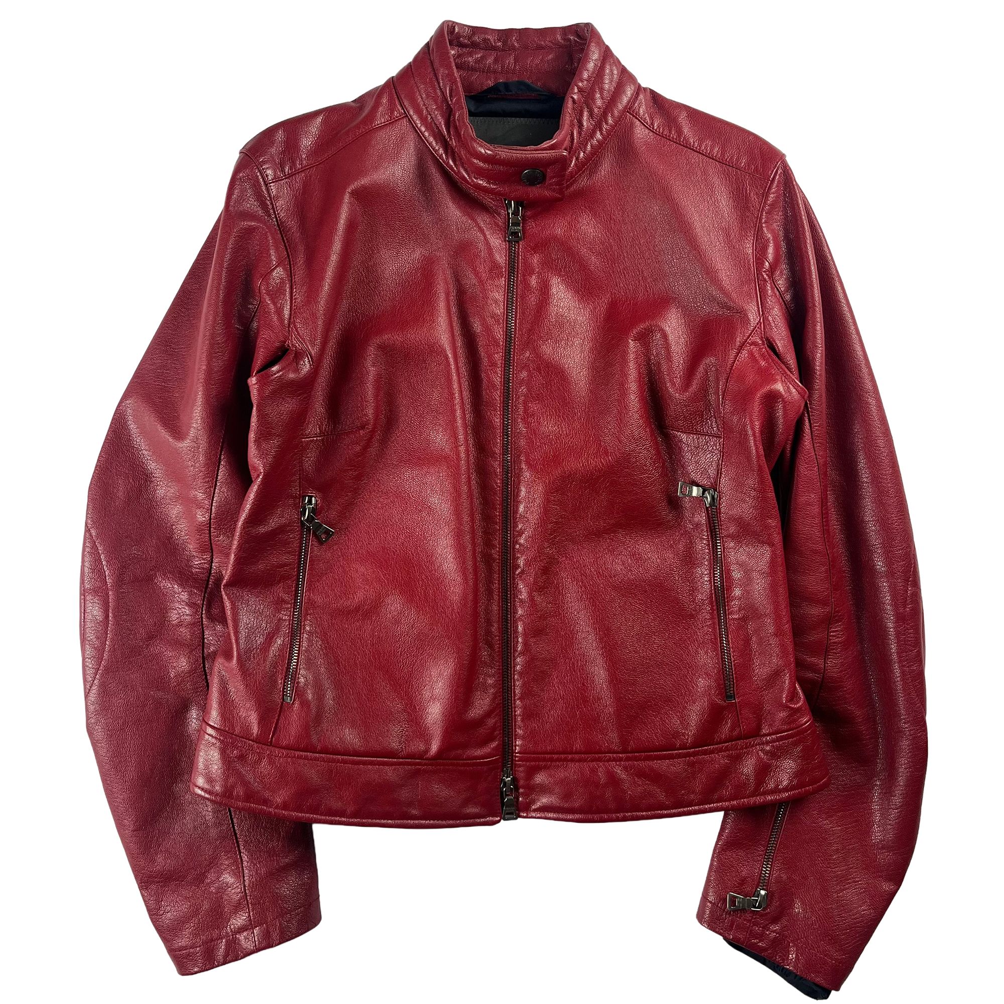Prada Padded Elbows Red Leather Motor Jacket SS 2000 - S