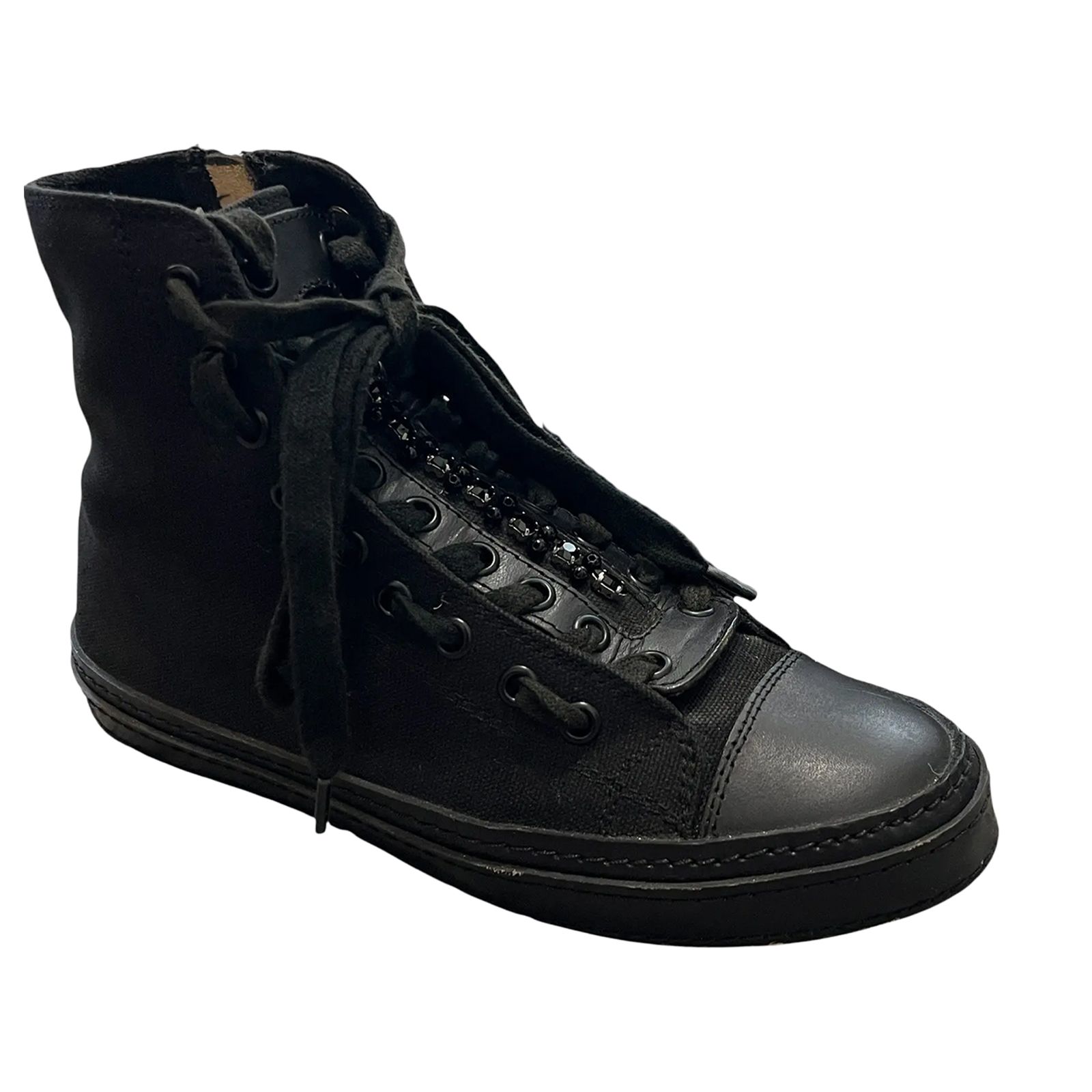 Y’s Yohji Yamamoto Black Canvas High-Tops with Zip & Bijou Sneaker