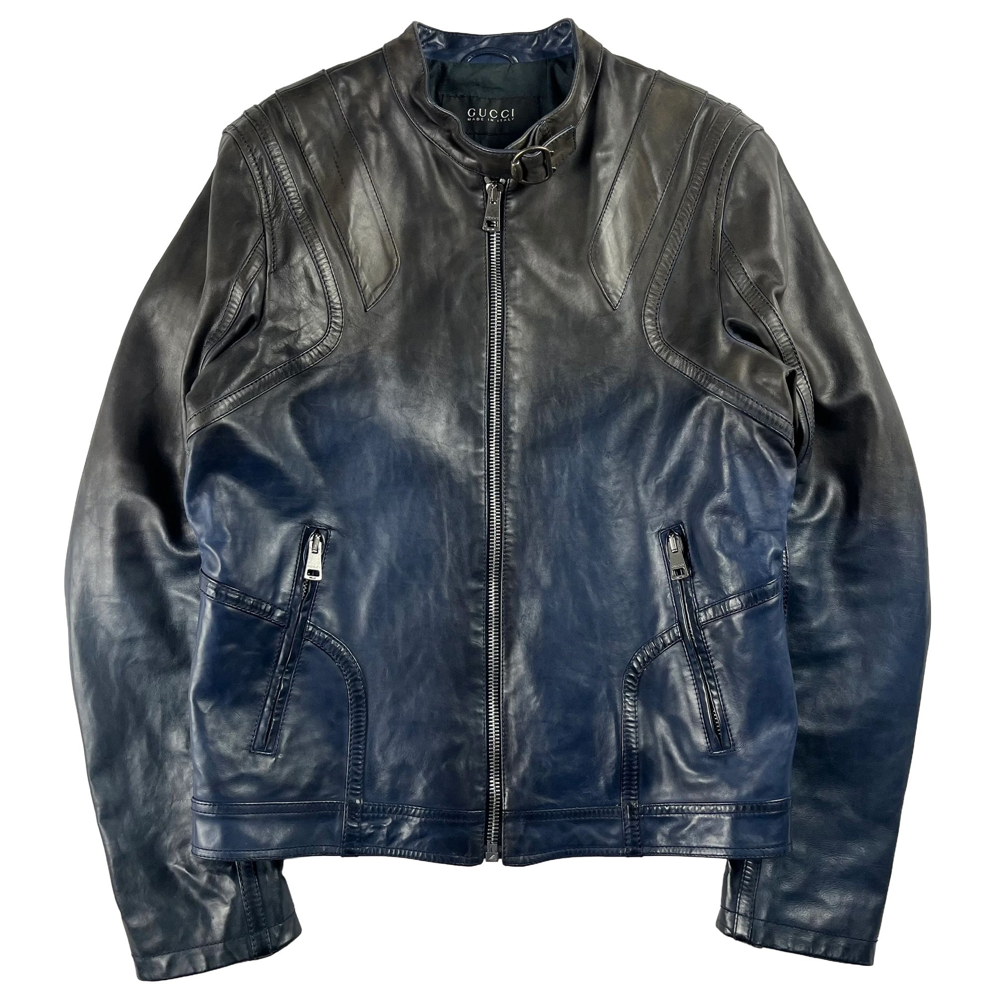 Gucci Frida Giannini Blue Gradient Leather Biker Jacket SS 2009 - M