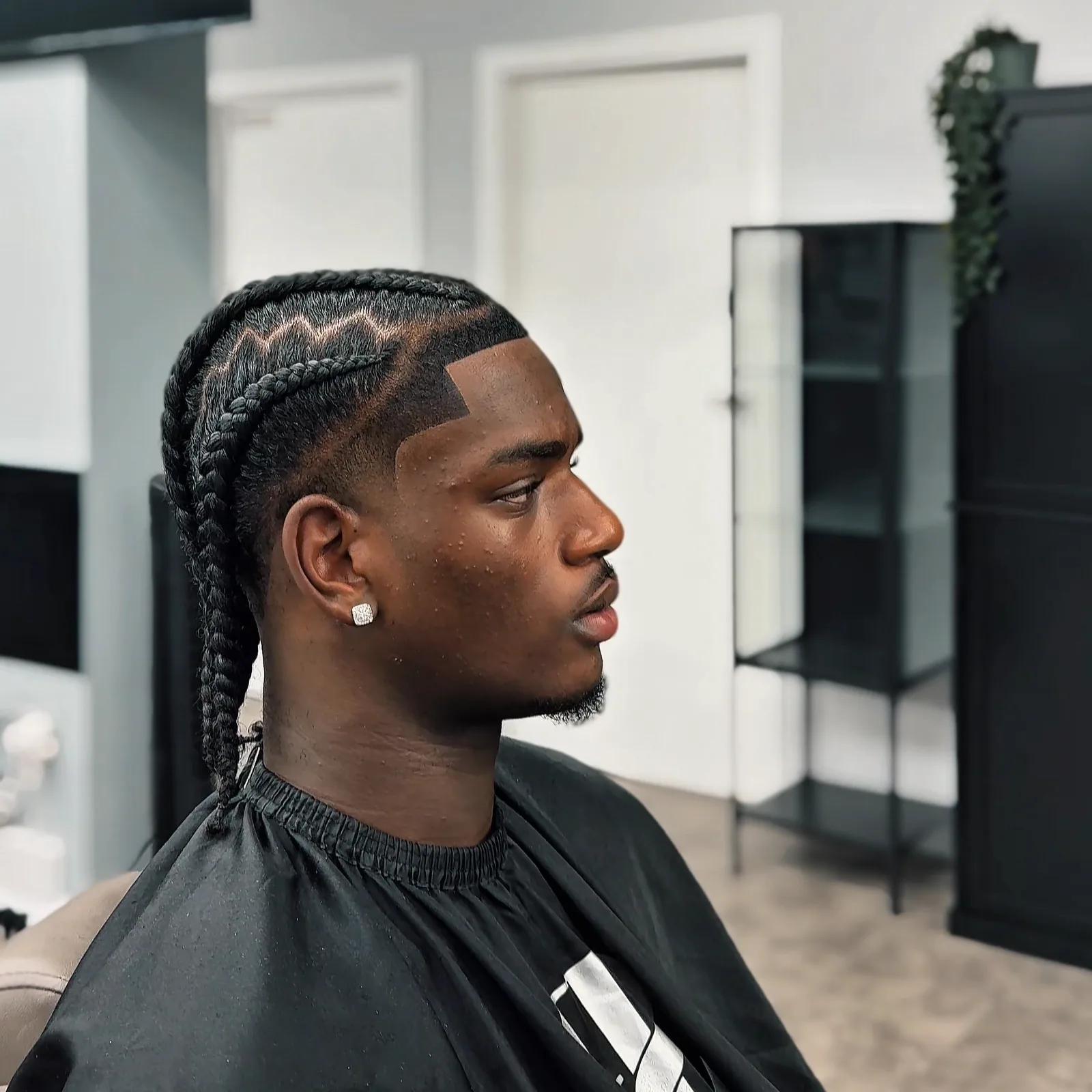 Cornrows with a shaved design, earlier work by Emmanuel (EA Blades)