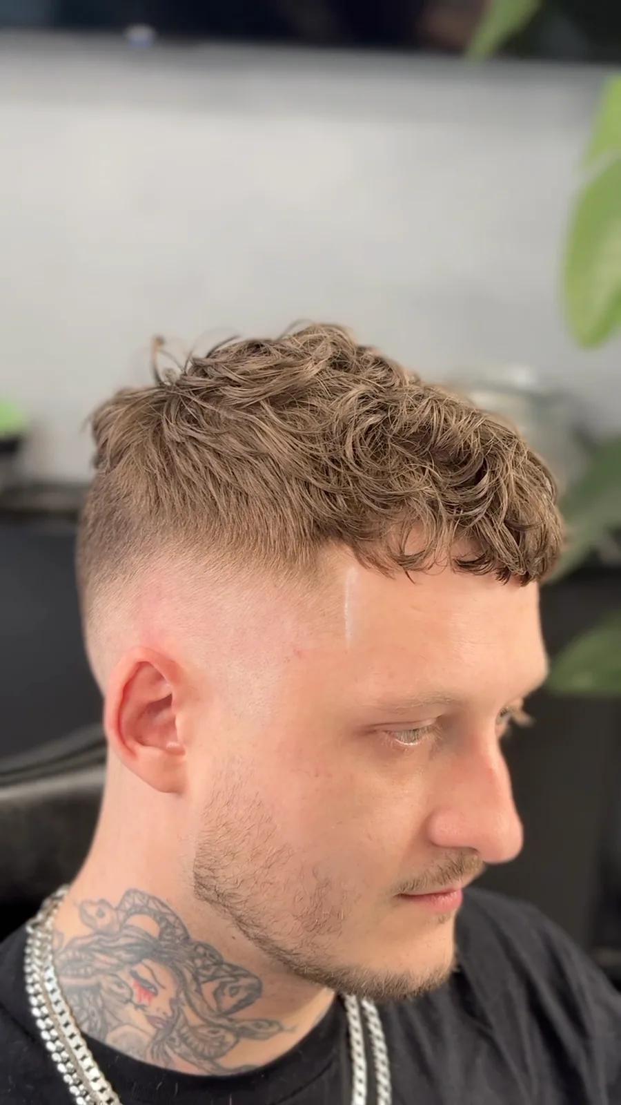 Curly fringe fade with a beard line-up, Chair and Blade Manchester