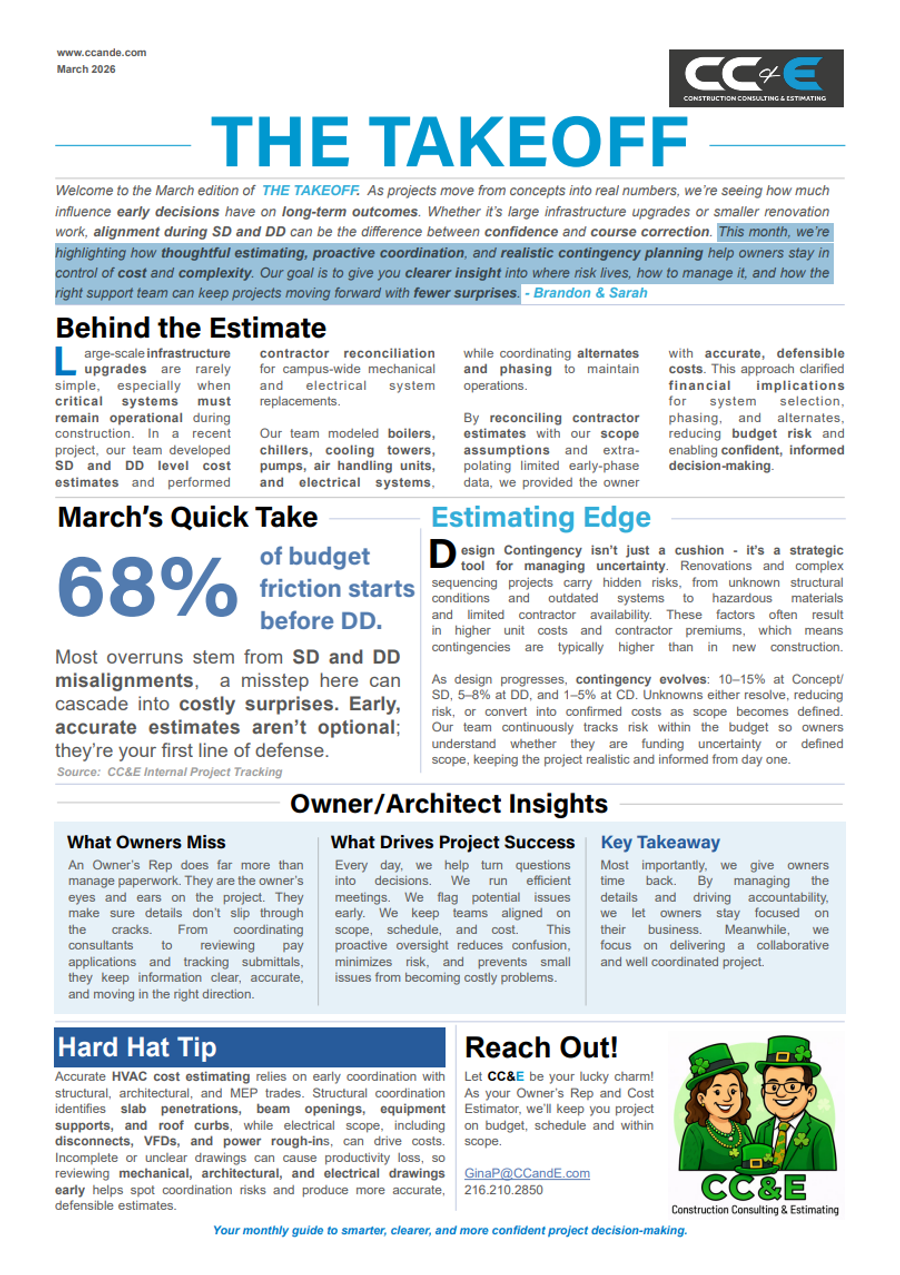 newsletter for CC&E trusted construction consulting services for all industries in Ohio