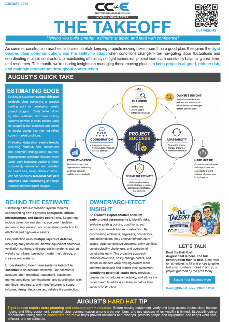 August 2026 newsletter for CC&E trusted construction consulting services for all industries in Ohio