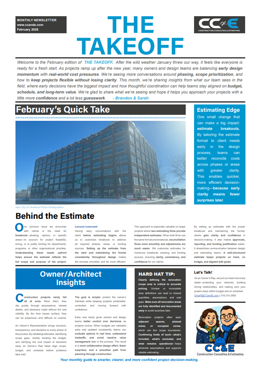 feb 26 newsletter for CC&E trusted construction consulting services for all industries in Ohio