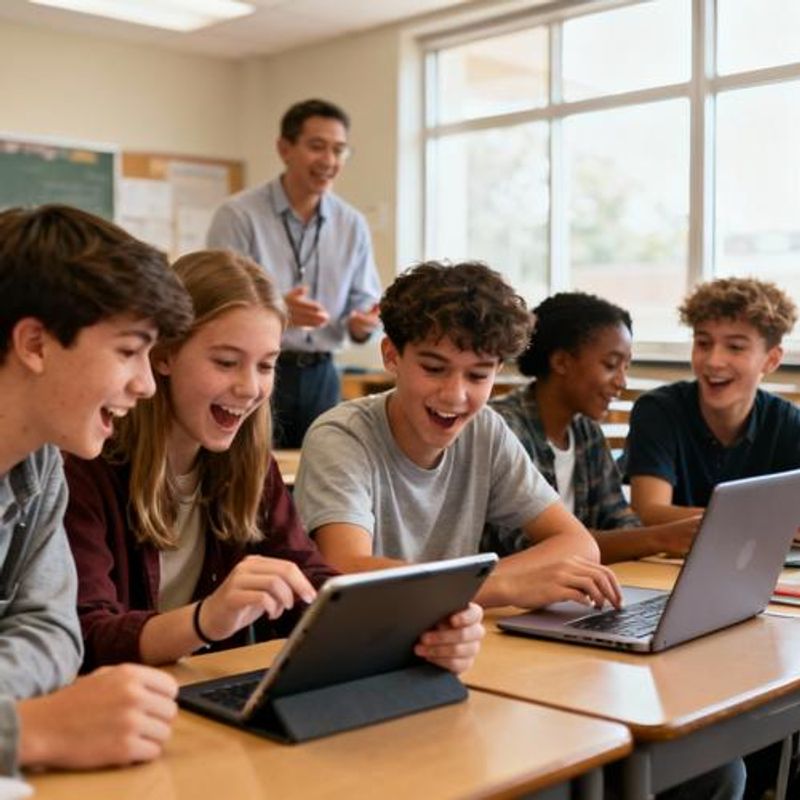 Diverse group of students actively participating in gamified learning activity