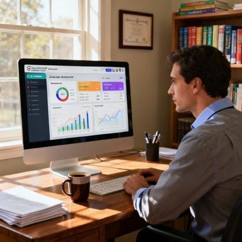 Educational administrator reviewing student performance data on digital learning platforms