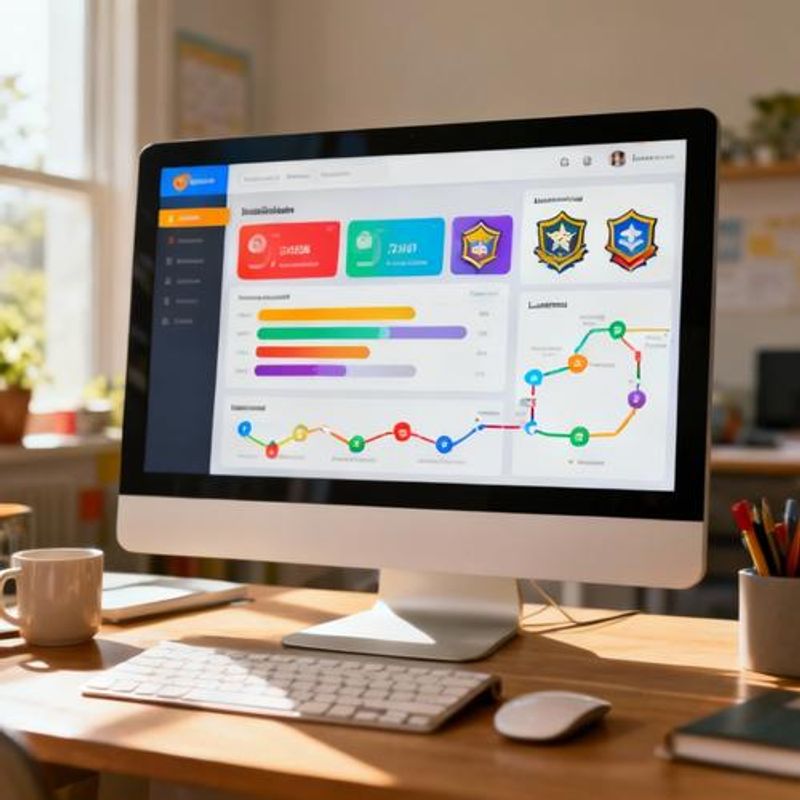 Interactive dashboard showing gamified learning progress and achievements