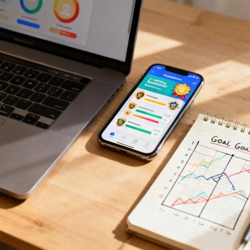 Desktop setup showing multiple learning apps with gamification features