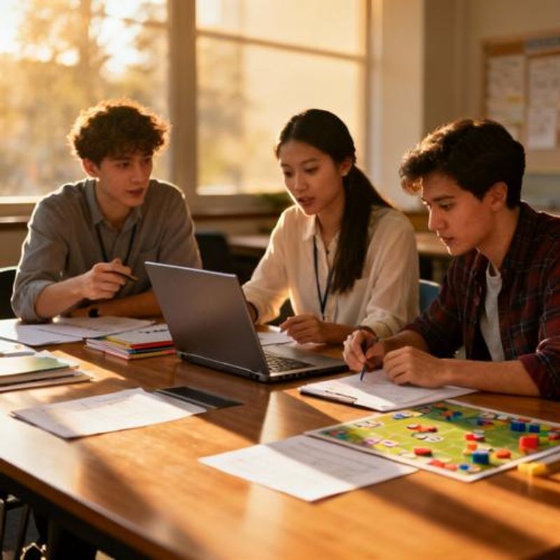 Teachers collaborating on game-based learning curriculum planning