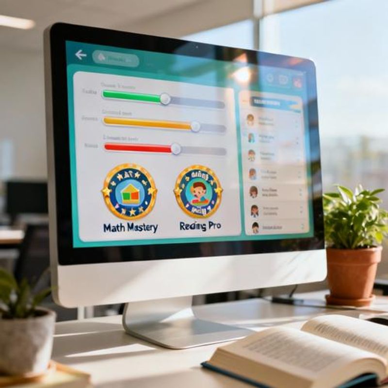 Game design elements overlaid on educational content dashboard