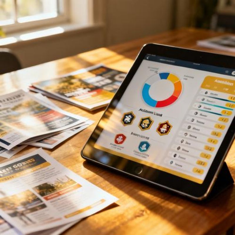 Infographic showing gamification elements like leaderboards, badges, and progress tracking