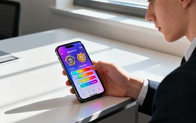 Person using smartphone app with game-like progress bars and achievement badges for learning
