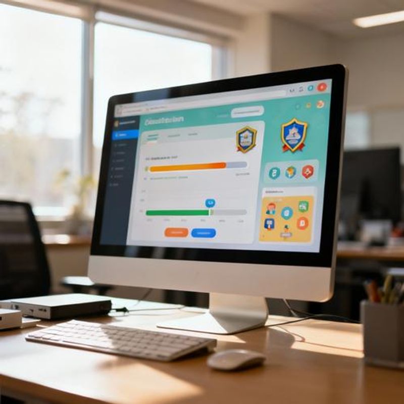 Educational dashboard showing gamification elements like points, badges, and progress bars