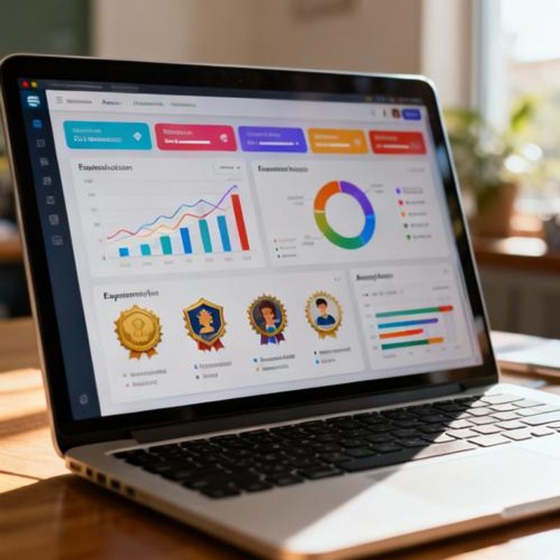 Educational technology dashboard showing engagement metrics and gamification elements