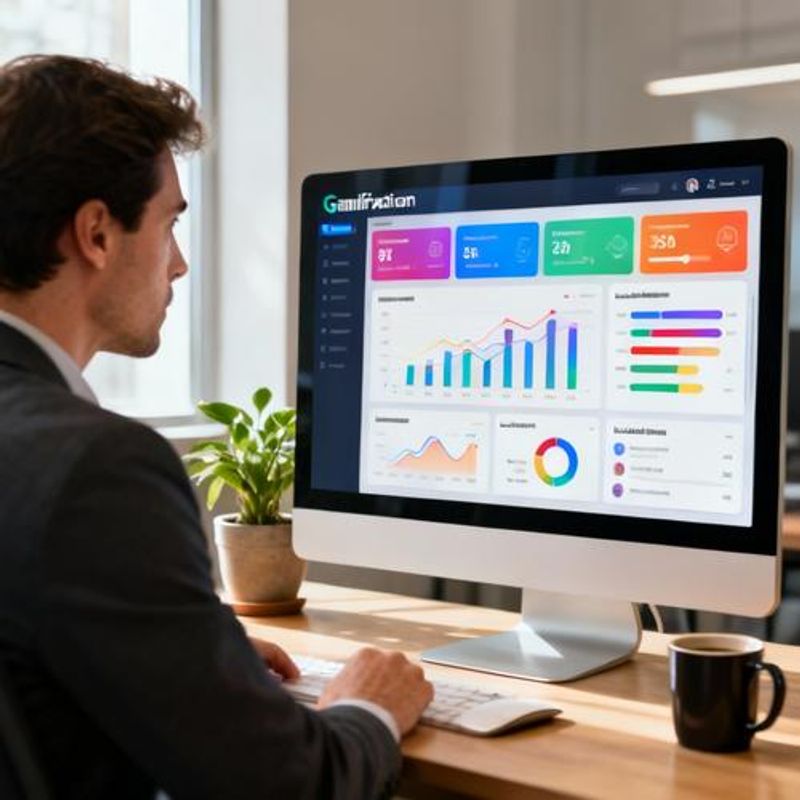 Dashboard showing gamification analytics with engagement metrics and learner progress charts