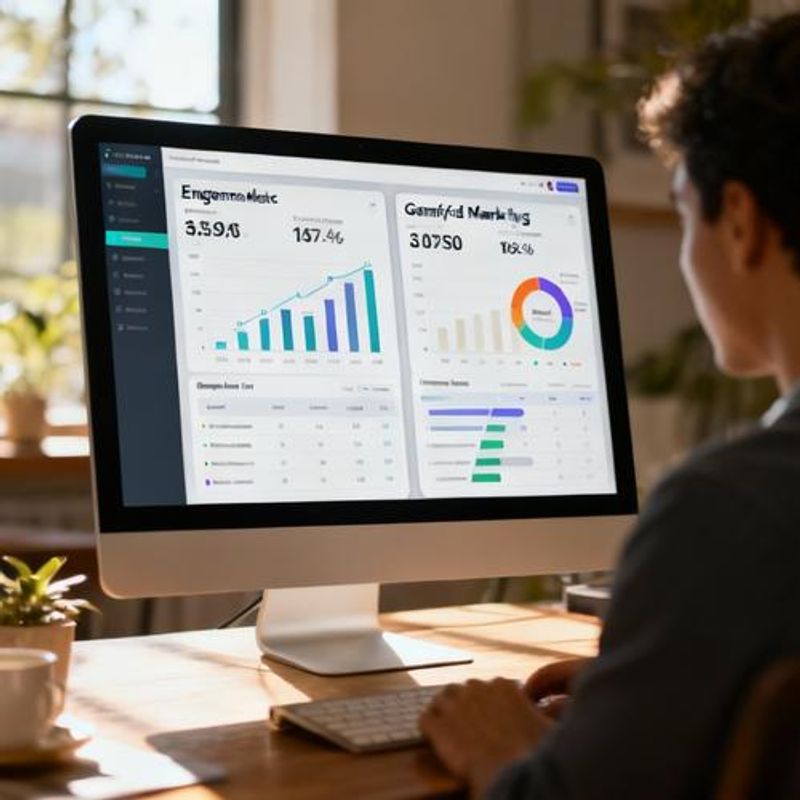 Split-screen showing before and after analytics dashboards comparing traditional vs gamified marketing performance metrics