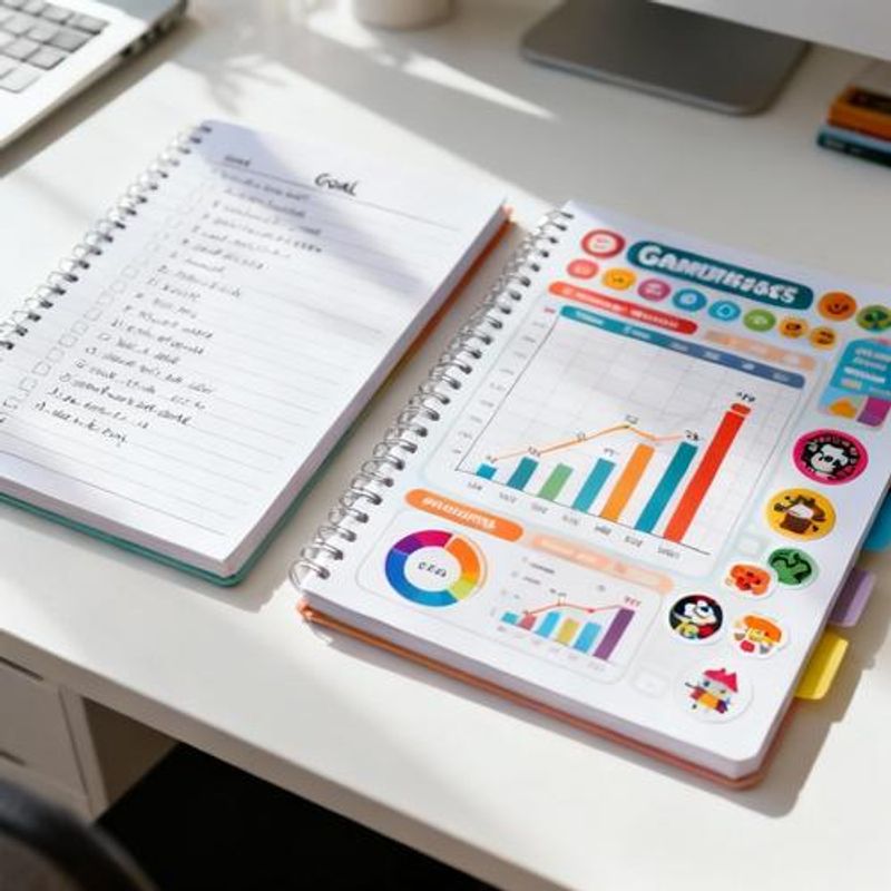 Comparison chart showing traditional goal tracking versus gamified approach with visual progress indicators