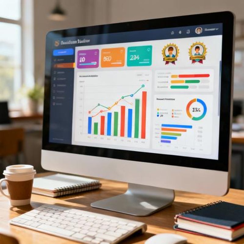 Dashboard showing gamification analytics with student progress metrics and engagement data
