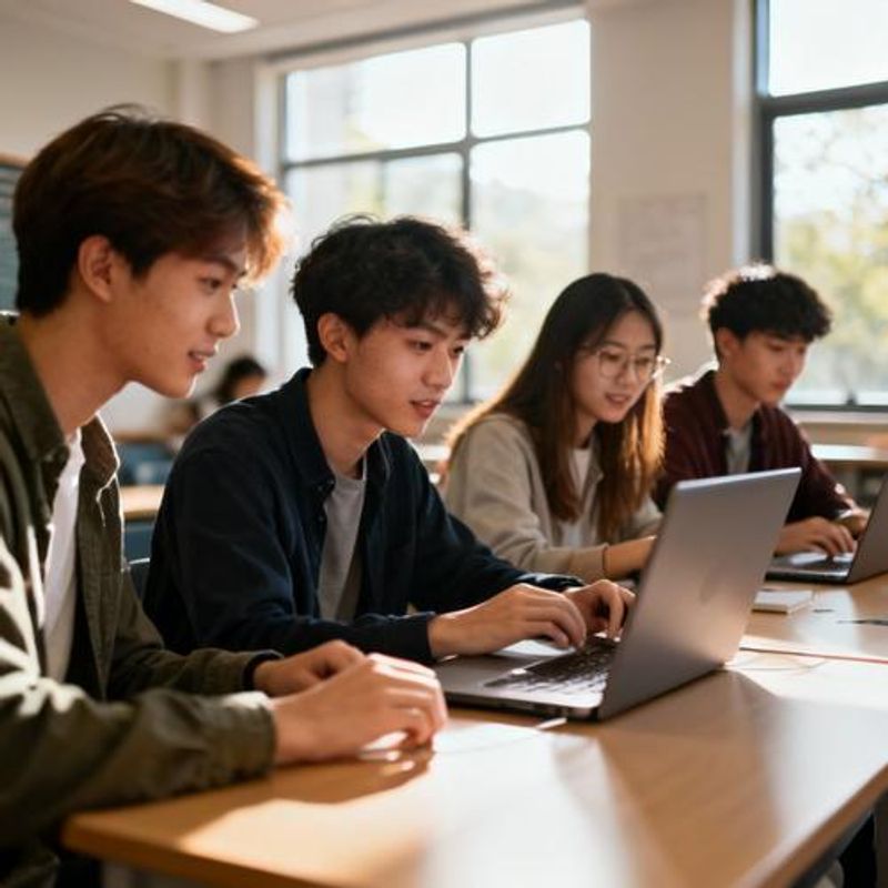 Students collaborating on educational challenges using gamified learning platform