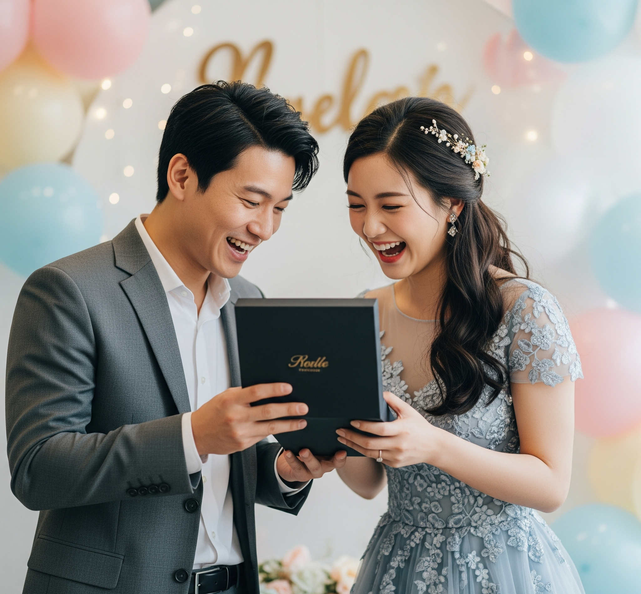 Couple opening a gift box