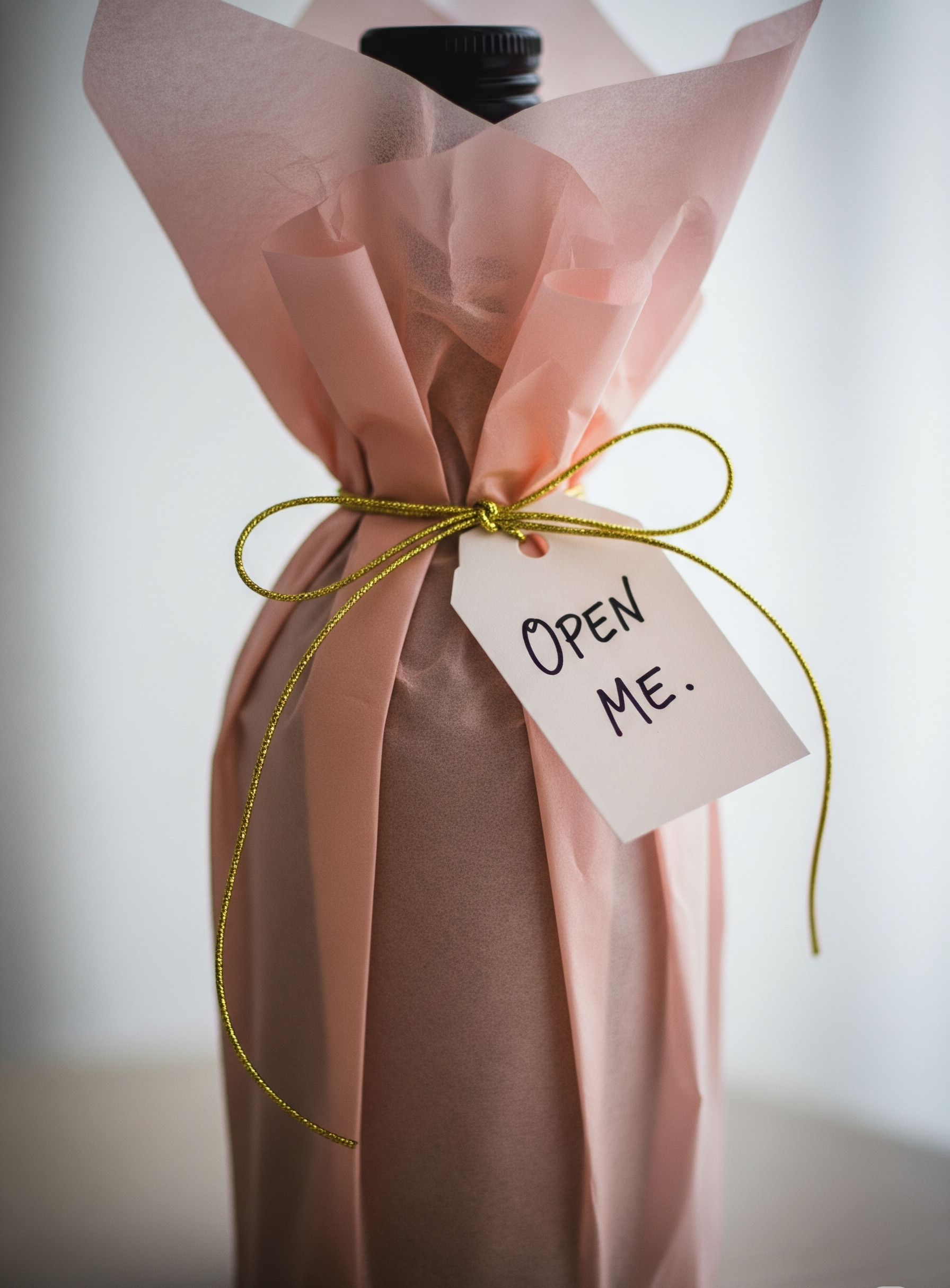 Simple wrapped bottle with ribbon and tissue paper