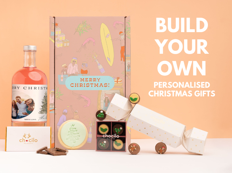 Personalised Christmas Gift Boxes. Personalised Alcohol Christmas Gift Boxes Pictured.
