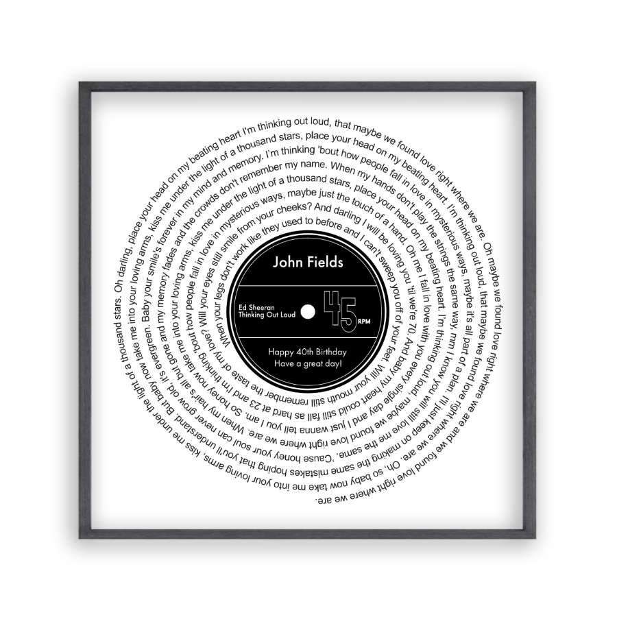 Personalised Favourite Song Lyrics Vinyl Record Print For Valentines Day