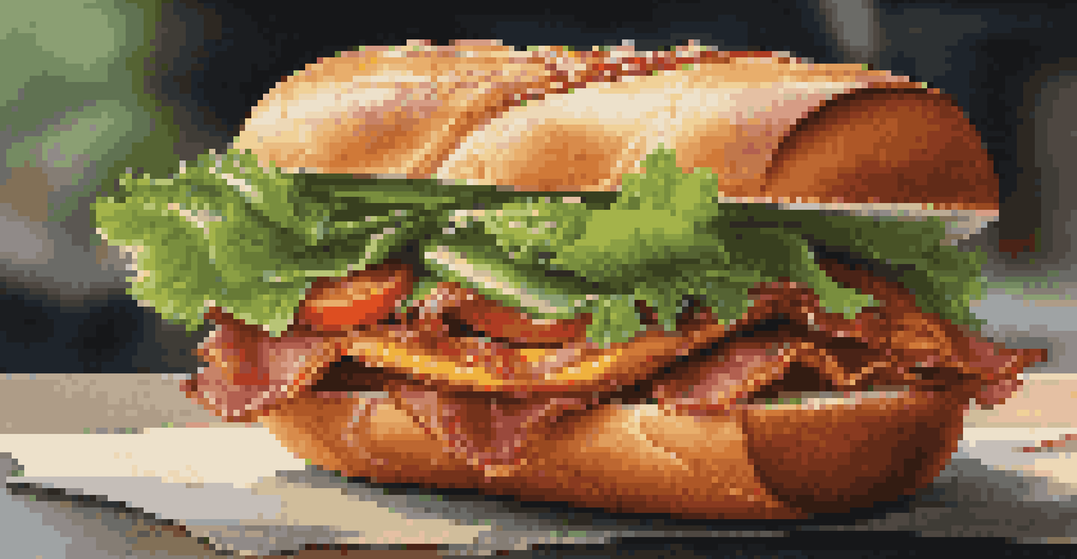 A gourmet sandwich with a pretzel roll, filled with bacon, lettuce, tomatoes, and chipotle mayo, served with sweet potato fries on a slate plate.