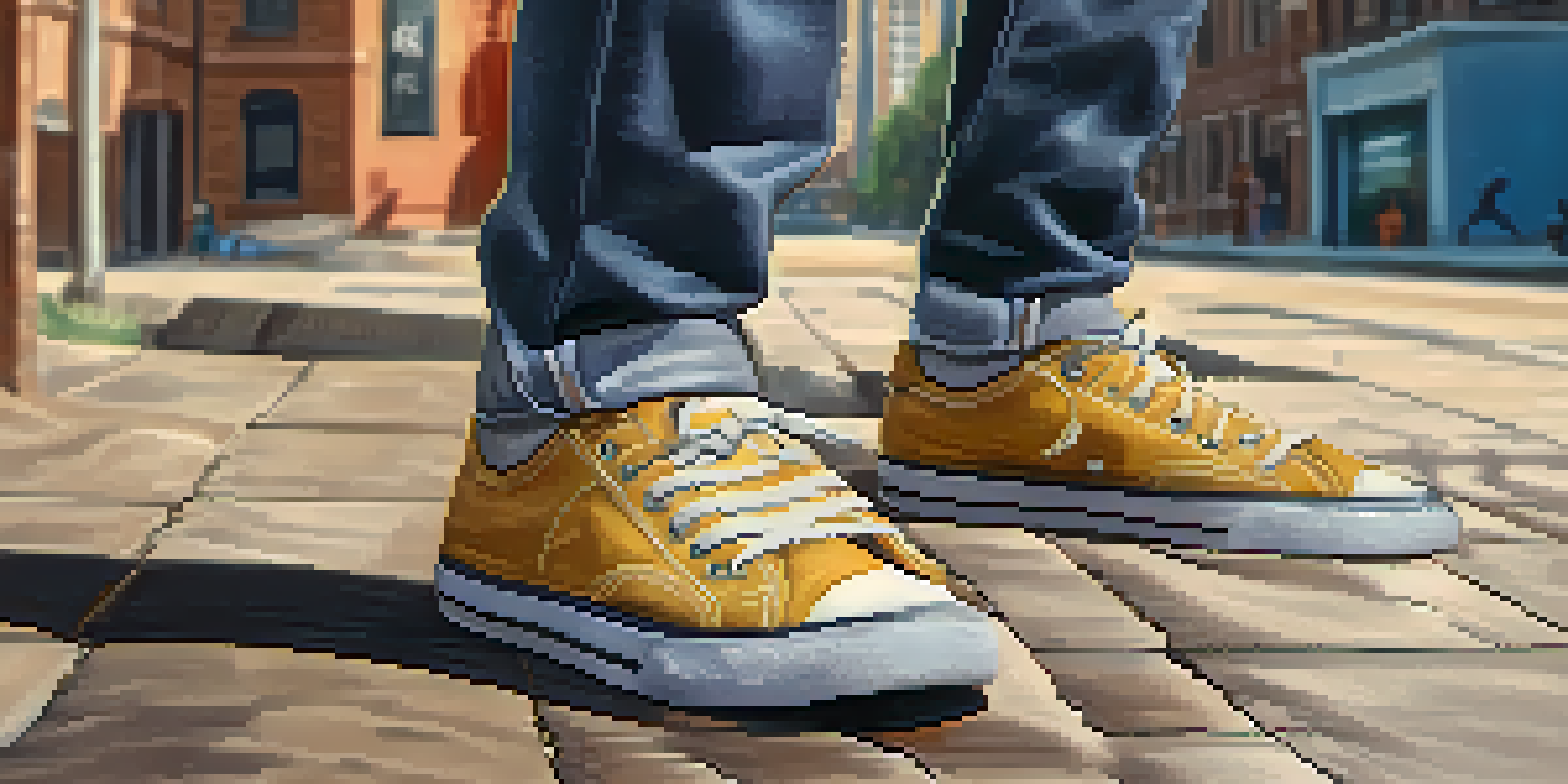 A close-up of colorful parkour shoes on a gritty urban surface, showcasing their flat sole and lightweight design.