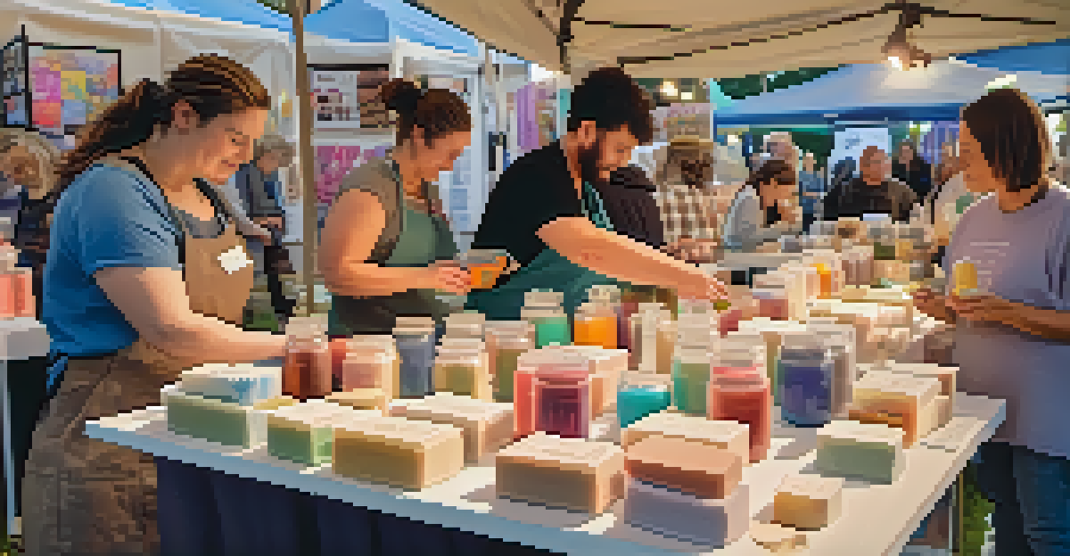 A lively interactive soap-making station with customers creating their own soap blends.