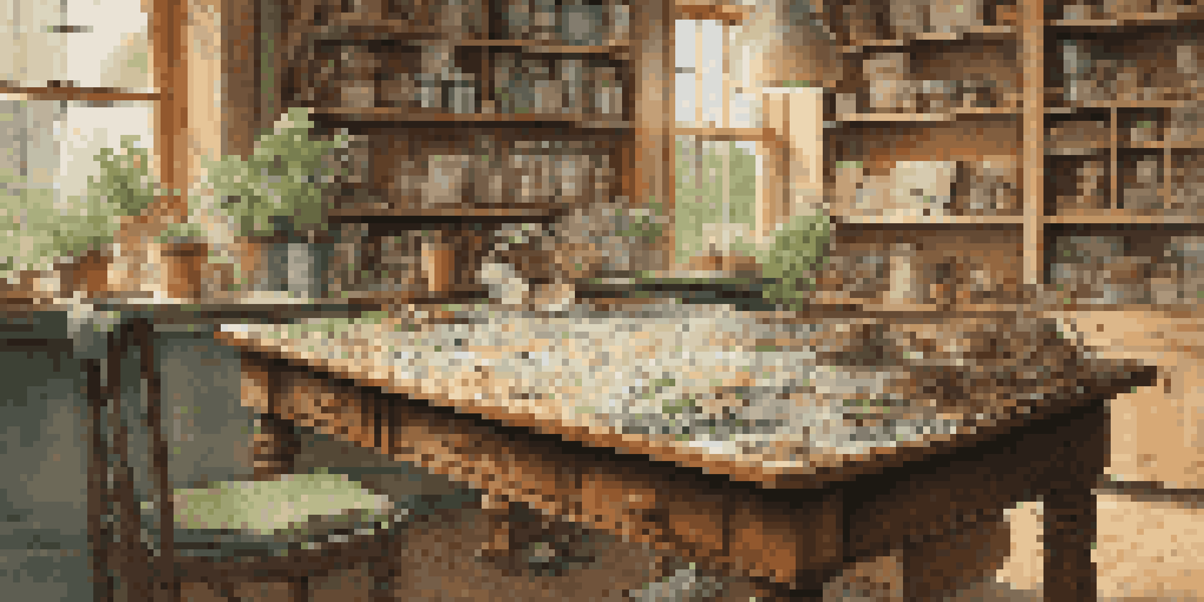 A workspace set up for restoring jigsaw puzzles, with a vintage puzzle, tools, and natural light creating a warm atmosphere.