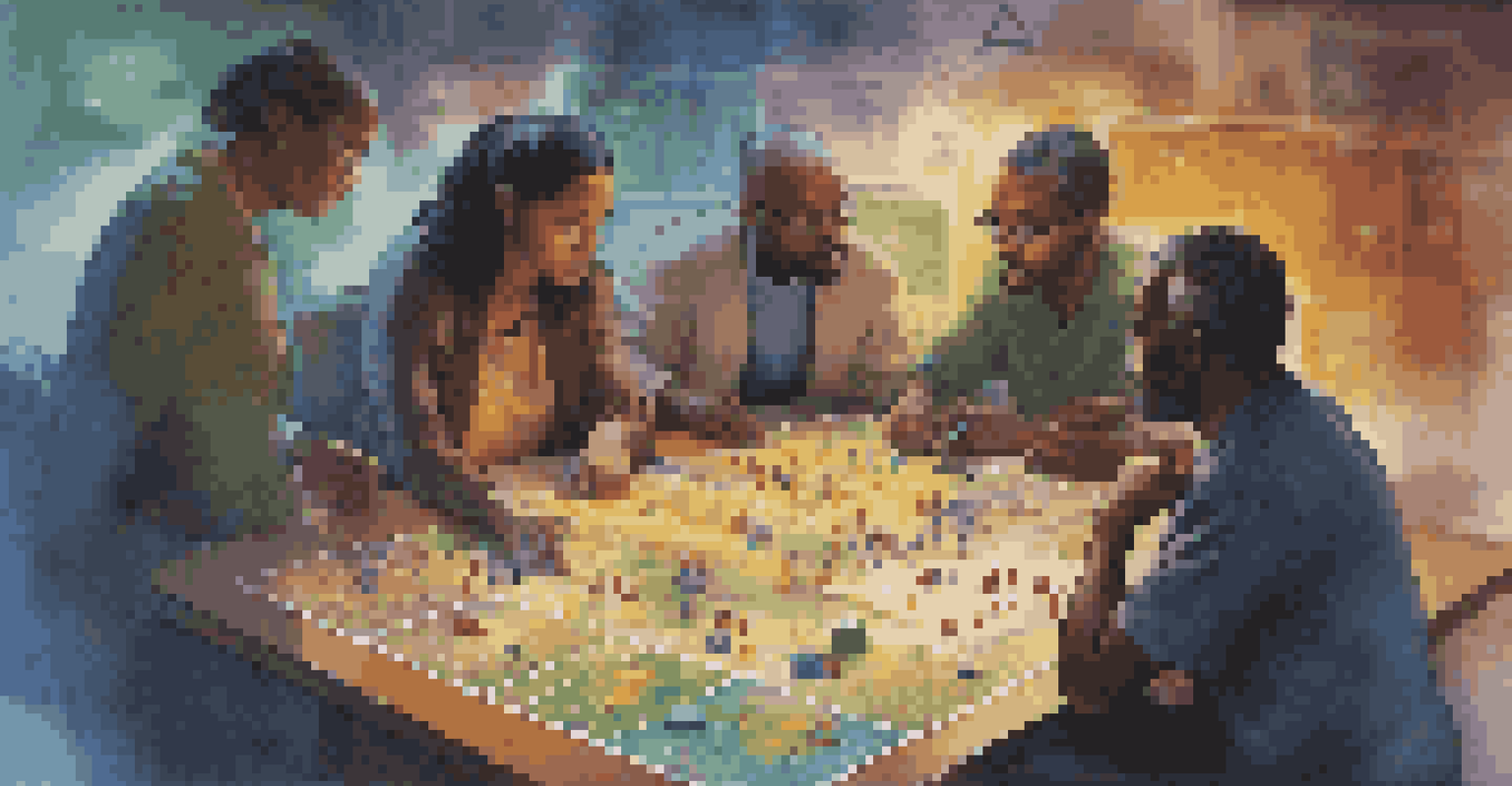 Players collaborating over a game of Pandemic, discussing strategies while looking at a colorful game board filled with cities and disease markers.