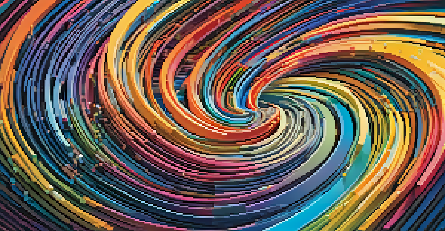 An abstract digital artwork that blends colorful visuals with code snippets, symbolizing the fusion of technology and creativity.