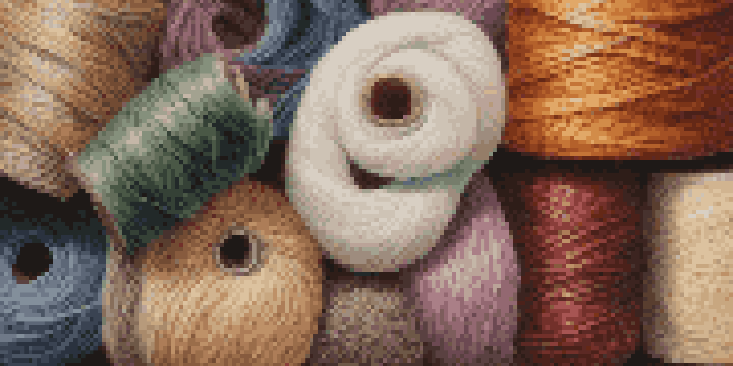 A close-up view of different types of natural and synthetic fibers on a wooden surface, emphasizing their textures and colors.