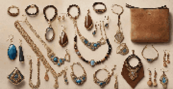 An artistic arrangement of leather jewelry on a suede backdrop, highlighting different textures and styles.