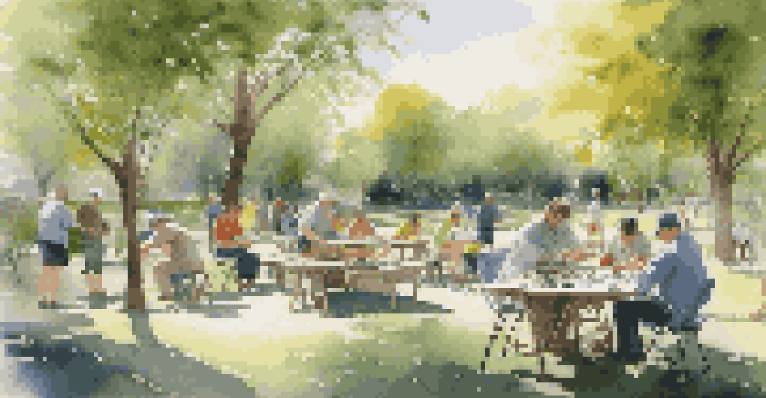 A group of modelers collaborating outdoors in a park, surrounded by greenery and working on scale models.