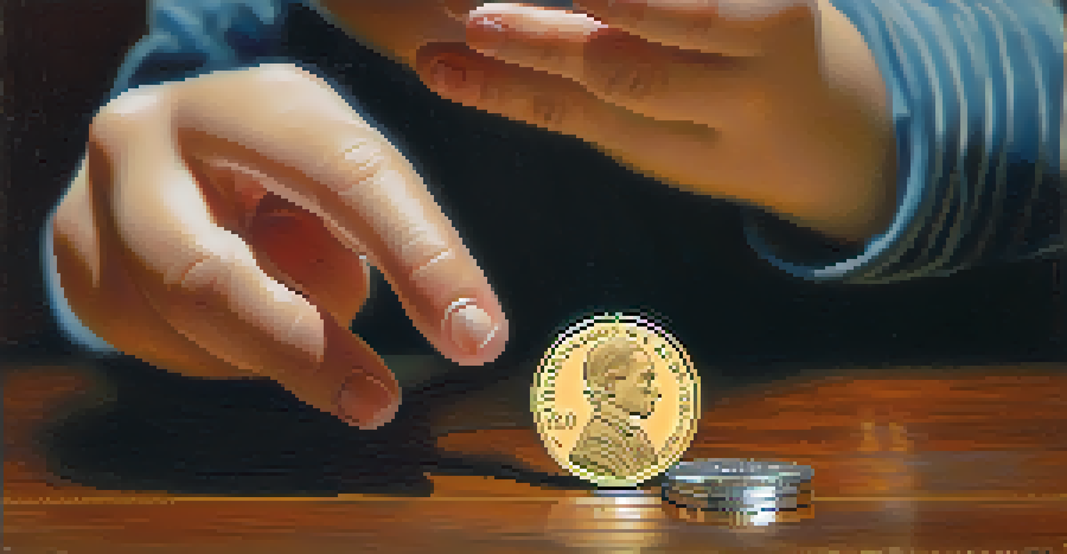 Close-up of a child's hands performing a coin trick, with a focus on the moment of illusion.