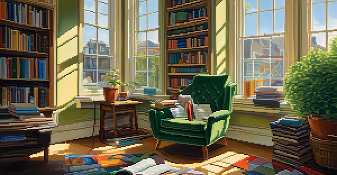 A person sitting in a cozy armchair, focused on solving a crossword puzzle with sunlight streaming in from the window.
