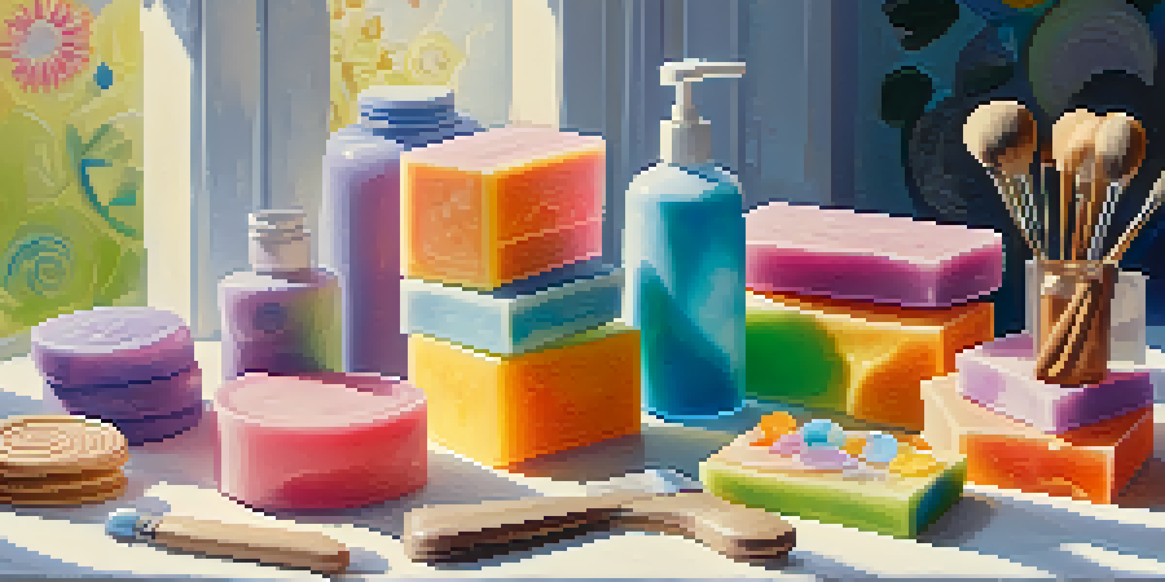 A bright and organized soap sculpting workspace with colorful glycerin soap and sculpting tools, illuminated by soft natural light.