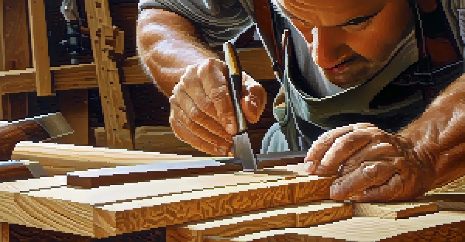 A close-up of a woodworker making a dovetail joint, showcasing the craftsmanship and intricate details of the wood.