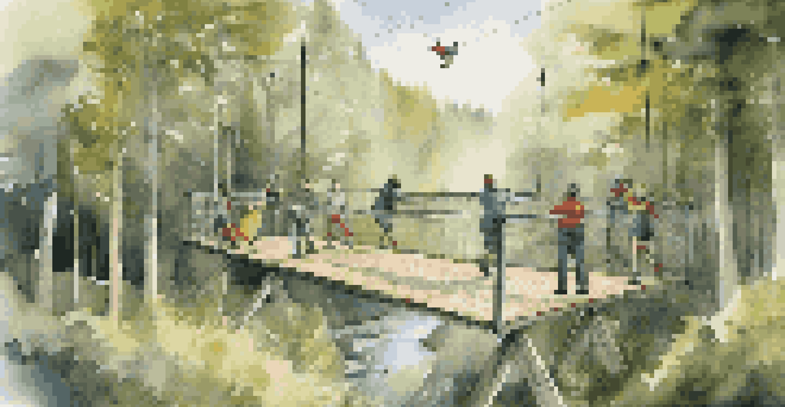 A sustainable bungee jumping platform in a forest, with people preparing to jump and enjoying the natural surroundings.