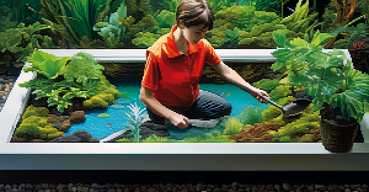 Close-up of substrate leveling in an aquarium with vibrant plants and gravel.